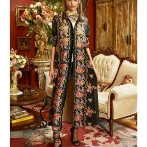 NWT ARATTA Meadow of Flowers Embroidered Duster - Black - Floral Multicolor - M